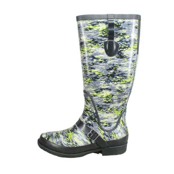 LL Bean Women's Mariner Blue Camouflage Knee High Wellie Rain Boots Size 8 M - Picture 1 of 9